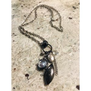 Long Silver Necklace with Charms